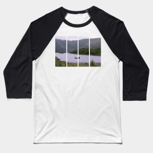 Wonderful landscapes in Norway. Nordland. Beautiful scenery of a valley with a picturesque boat in the Storvatnet lake. Rippled water in a cloudy summer day Baseball T-Shirt